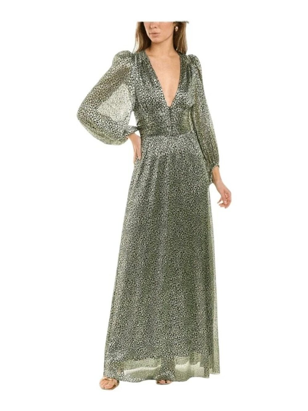 Ba&sh Celie Green Metallic Leopard Maxi Dress